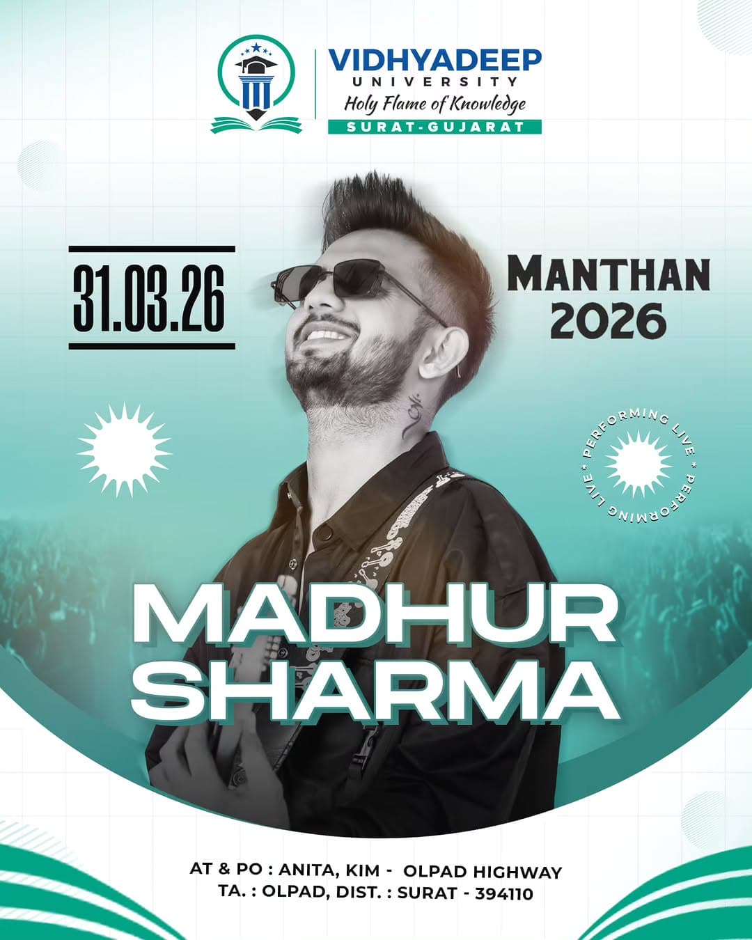 A Campaign for Live Concerts of @madhur_sharmaofficial at @vidhyadeep_university Successfully Done with Influencer of BBB.
.
#surat #suratcity #branding #liveconcert #musicconcert