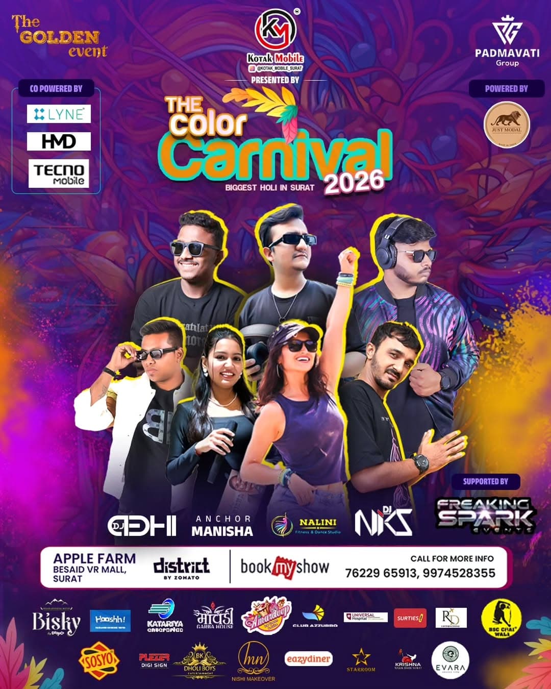 A Campaign for Vesu Biggest Holi Party @padmavati_group_ @the_golden_event_surat at Apple Farm, Piplod Successfully Done with Influencer of BBB
.
#brilliantbrandbloggers #holi #bloggers #branding #su